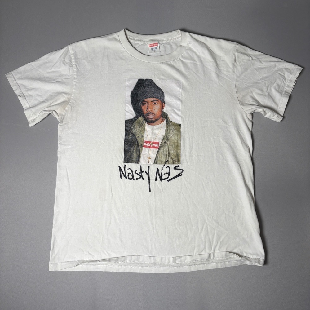 VTG Supreme Nas Photo Tee White FW17 Nasty Nas Box Logo Graphic T-Shirt Large